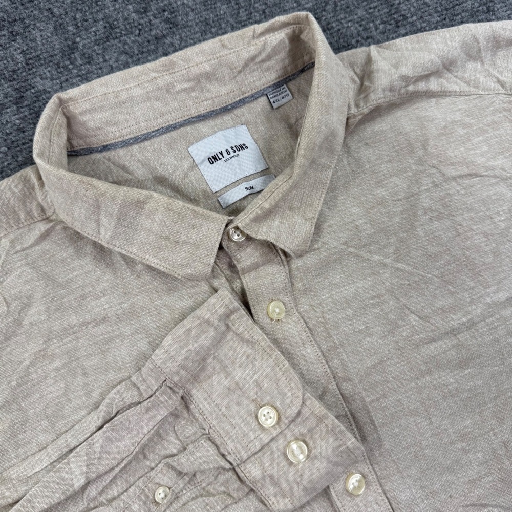 Only & Sons Button Down Shirt 4XL Tan Linen Blend Slim Fit Men's